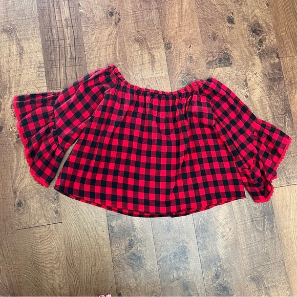 NWT  altar’d state red black plaid bell sleeves blouse Sz large - Picture 5 of 7